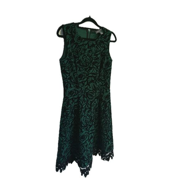 Donna Ricco Green Velvet Burnout Fit & Flare Dress Size 4 Holiday - Picture 9 of 9